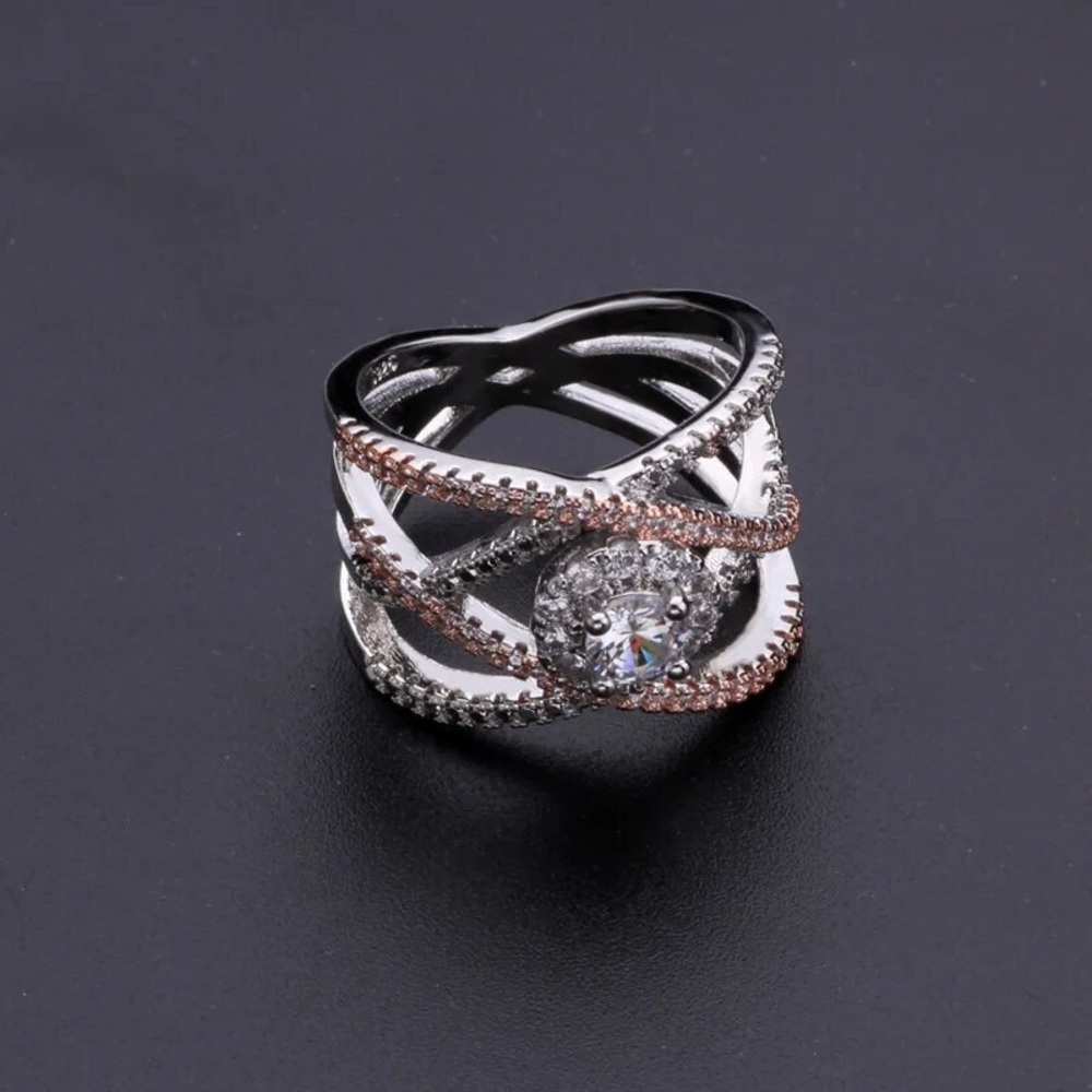 Designers Dream Silver&Rose Gold Round Diamond Ring - Picture 4 of 5